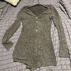 Elegant Gray Ribbed Jumpsuit